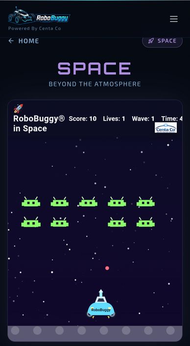Space-themed shooting game with green aliens and RoboBuggy.