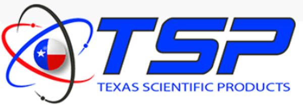Logo of Texas Scientific Products with atomic and Texas flag design.