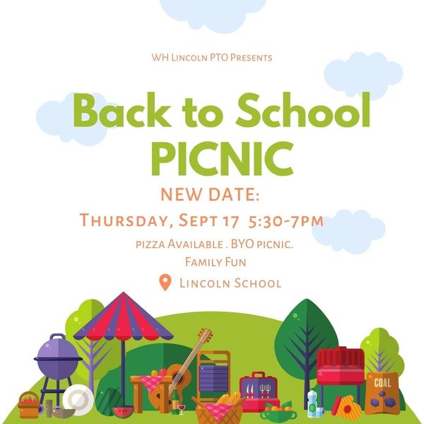 Back to School Picnic event flyer at Lincoln School.