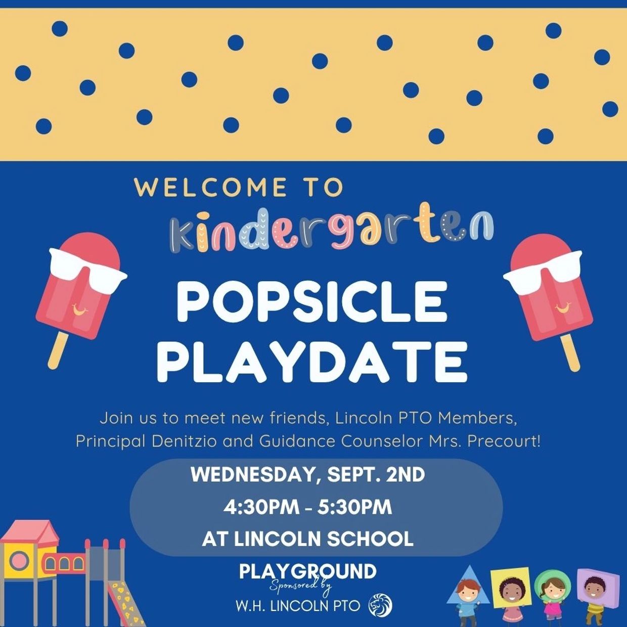 Invitation to kindergarten popsicle playdate at Lincoln School.