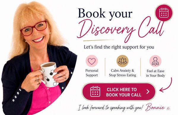 Smiling woman inviting to book a discovery call for personal support and anxiety relief.