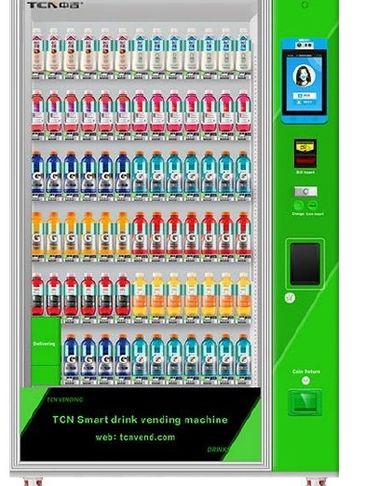 Smart drink vending machine with multiple beverage options.