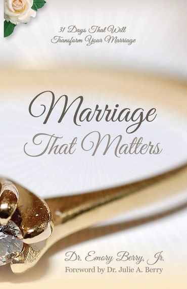 Book cover titled 'Marriage That Matters' with wedding rings and a flower.