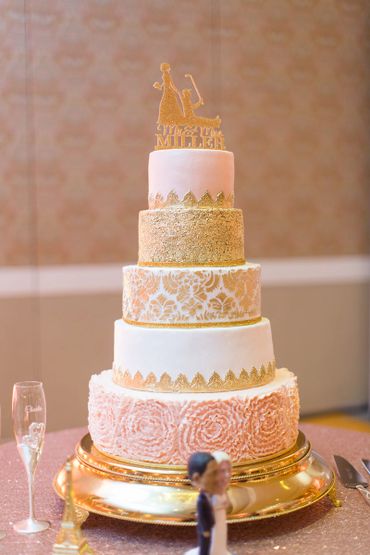 We love to combined buttercream with stencil patterns, with fondant accents, and rosettes.