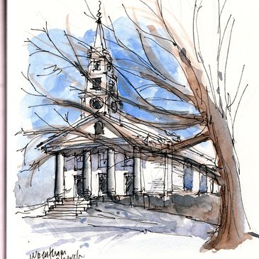 From My Urban Sketchbook of Church in Wrentham, MA