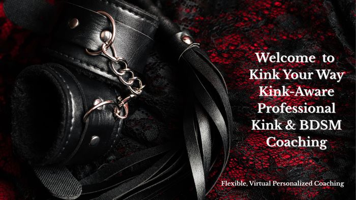 Kink Your Way black cuffs and flogger