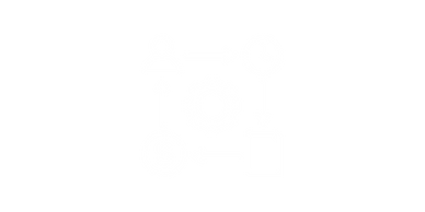 Project management icon showing the cycle of people, time, documents and budget around a cog