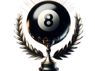 Trophy with an 8-ball on top and laurels.
