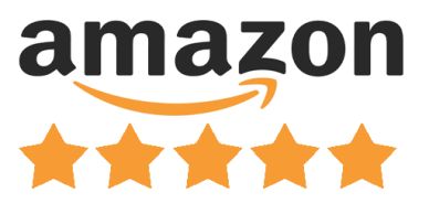 Amazon logo with five gold stars.