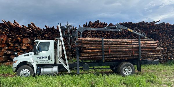 small self loading log truck with load of firewood logs