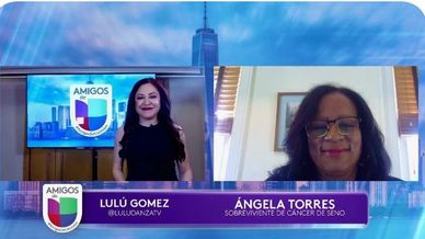 Angela Torres being interviewed on Channel 41 Univision.