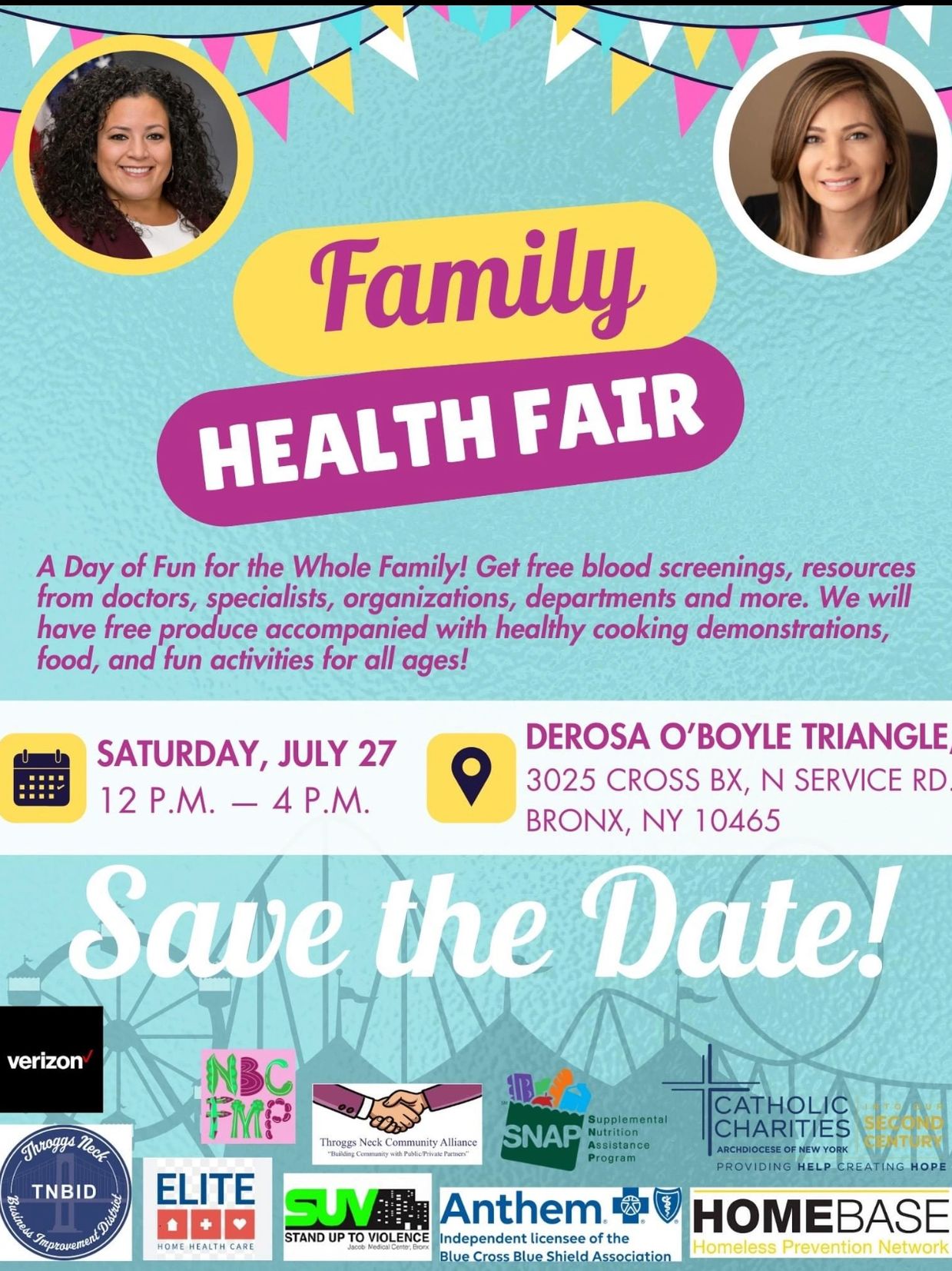 Health fair on Saturday July 27th from 12 pm to 4 pm