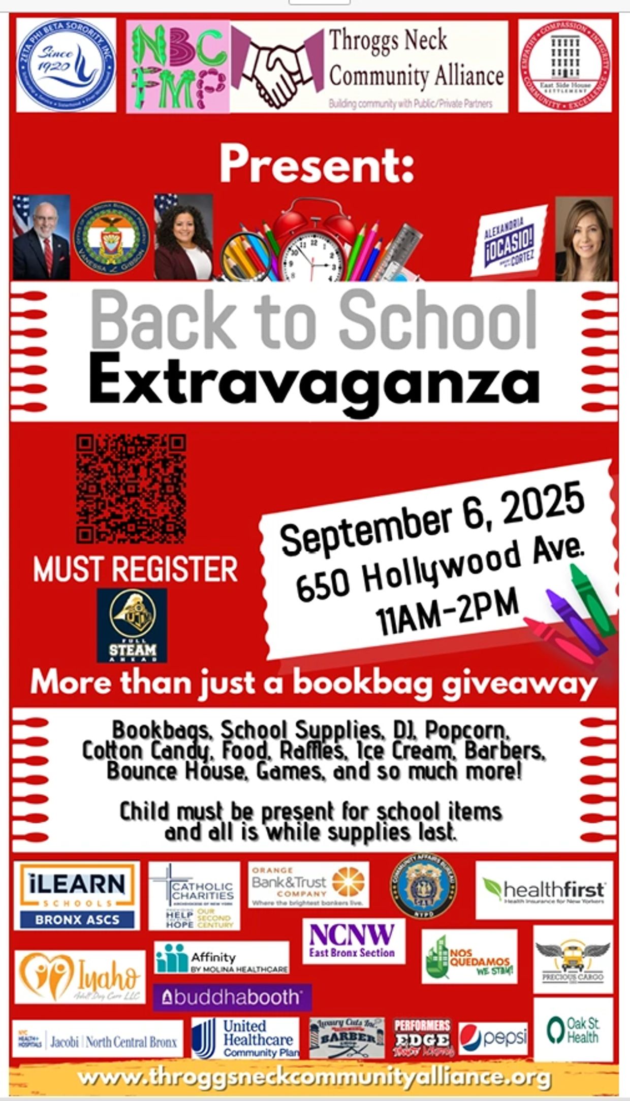 Back to school extravaganza on September 6th, 2025 at 650 Hollywood Ave 11 am to 2pm