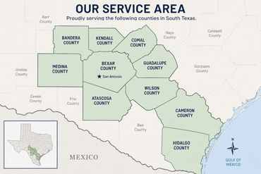 Map showing service area counties in South Texas.
