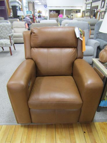 Wyatt Leather Power Recliner with Power Headrest and Lumbar and Pullout Side Cupholders