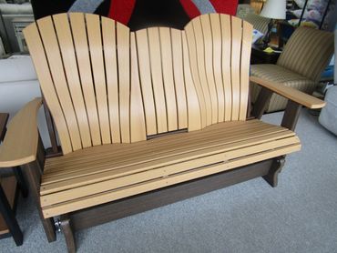 Amish Comfort Back Glider Rocker Loveseat with Dropdown Cupholders