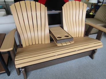 Amish Comfort Back Glider Rocker Loveseat with Dropdown Cupholders