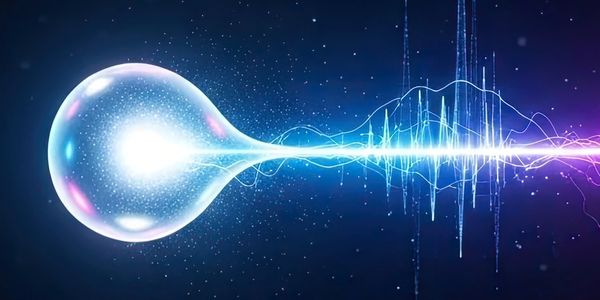 A glowing orb connected to a dynamic wave of light and energy.