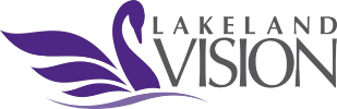 Logo with purple swan and text 'Lakeland Vision'.