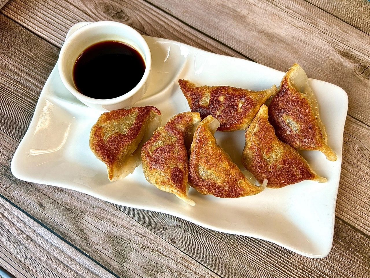 Hand-folded fried pork dumplings at Look See Chinese Restaurant, Ramsey NJ
