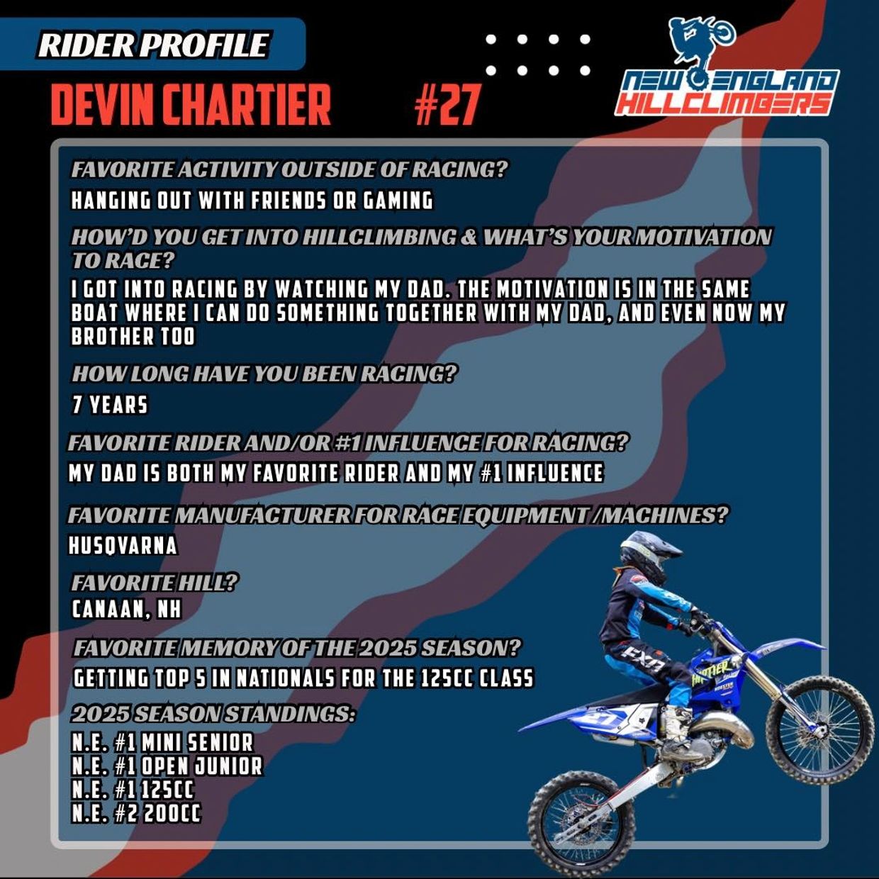 Devin Chartier, #27, rider profile page.