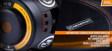 Close-up of Memphis M6 woofer highlighting speaker details.