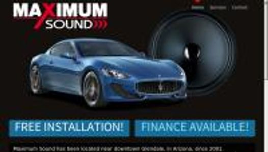 Blue Maserati car with Maximum Sound speaker ad.