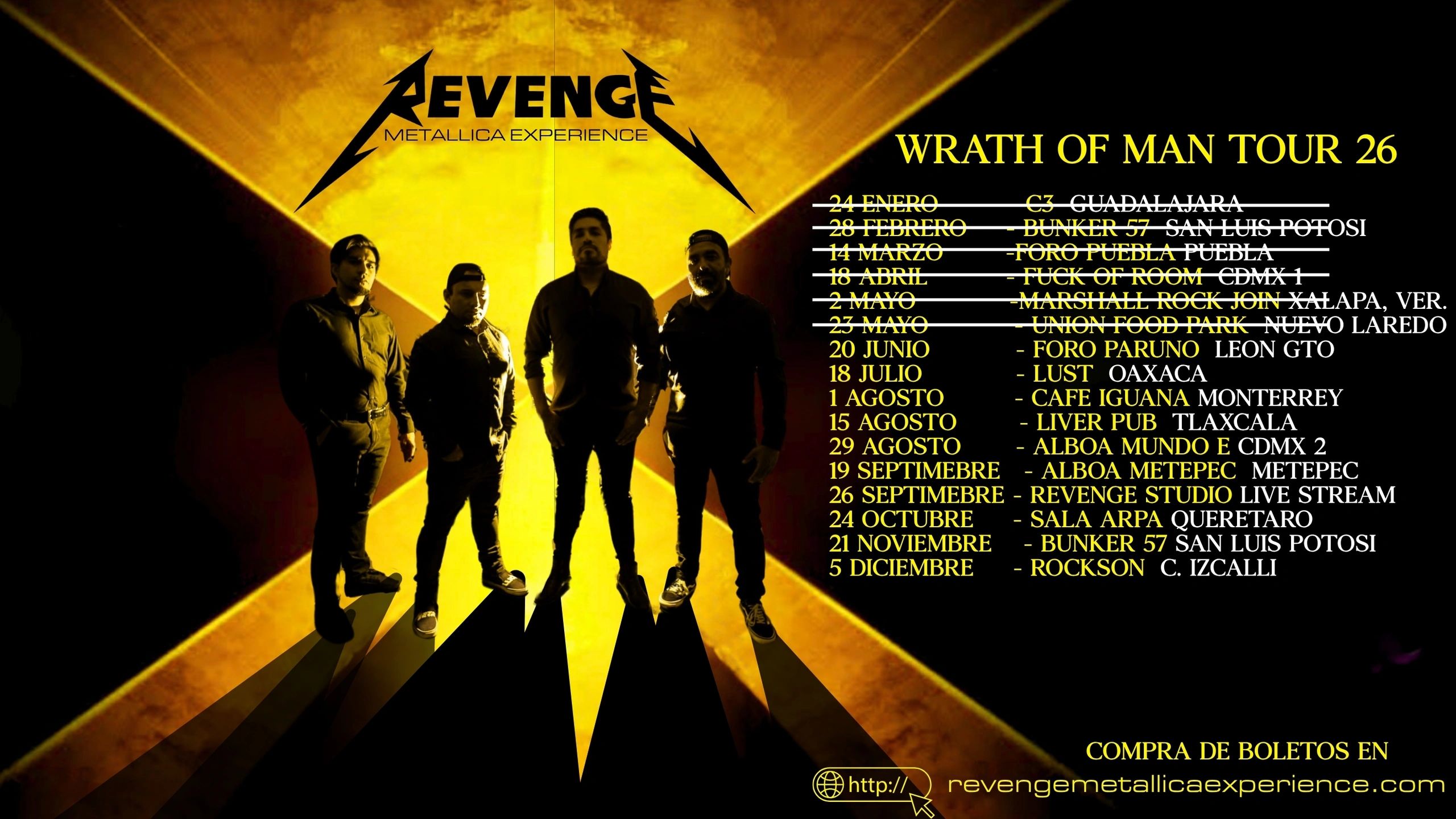 Revenge Metallica Experience band tour poster with dates and venues.
