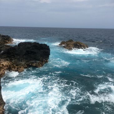 Image of waves hitting rocky shore