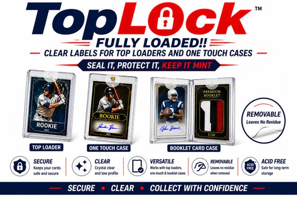 TopLock clear protective cases for trading cards, ensuring security and no residue removal.