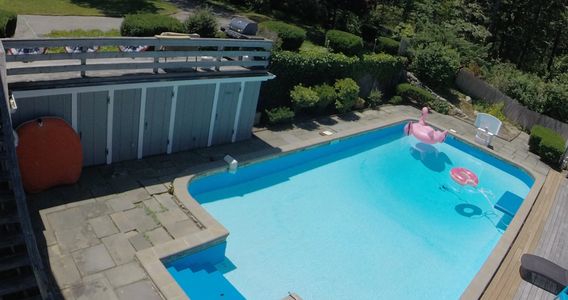 Our pool is very private, with woods on one side.