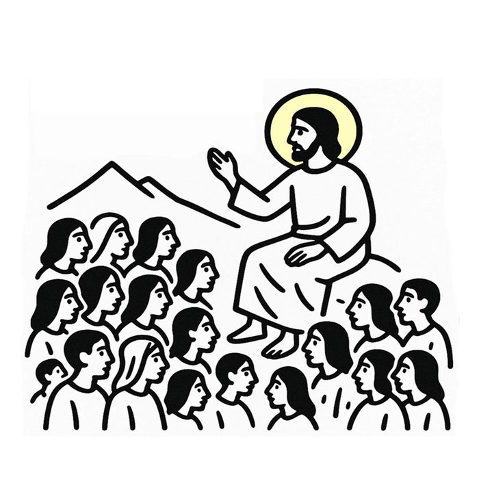 Jesus teaching the people.  Sermon on the Mount