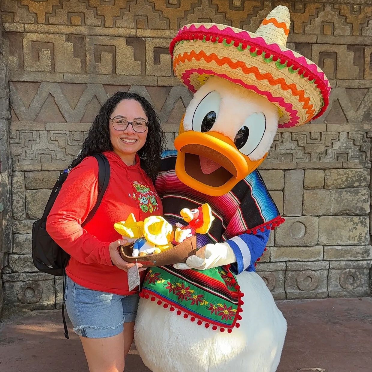 Photo op with Donald Duck in EPCOT's Mexico Pavilion