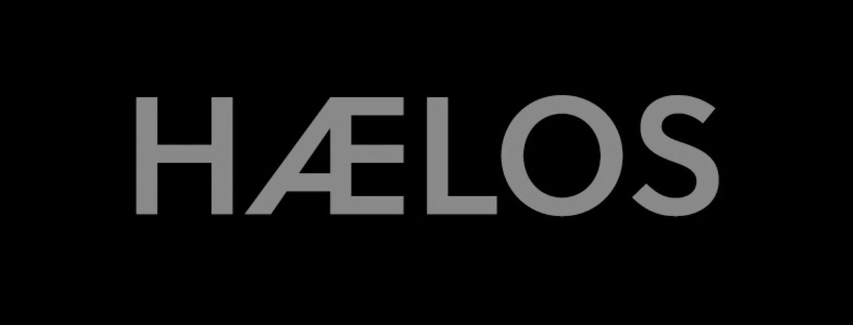 Gray text "HÆLOS" on black background.