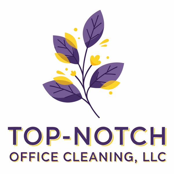 Logo for Top-Notch Office Cleaning, LLC with purple and yellow leaves.