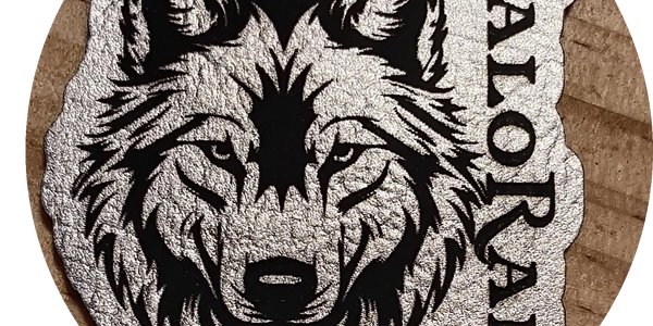 Black and silver wolf head This is my logo I did for myself, with 'HALORAIN' text leatherette
