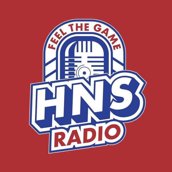 HNS Radio logo with a vintage microphone and slogan on red background.