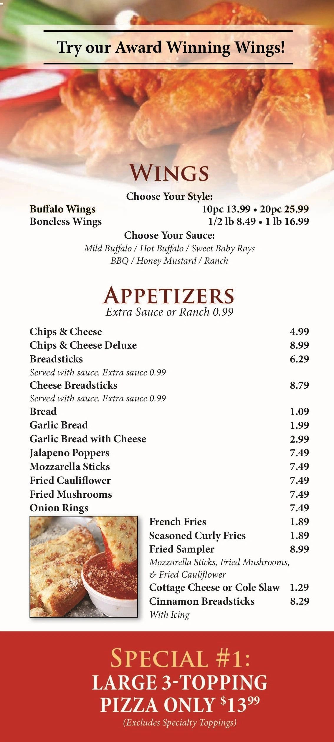 Our chicken wings and Appetizer menu