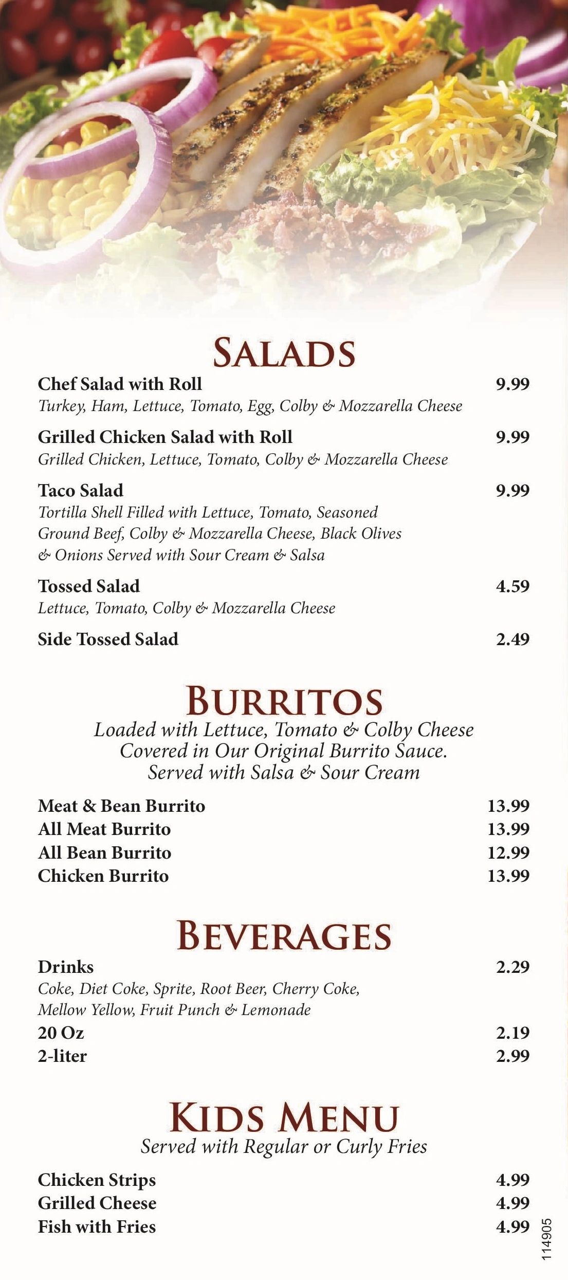 New salads & burrito menu
