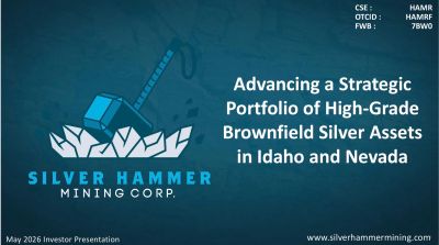 Silver Hammer Mining Corp. presentation cover on silver assets in Idaho and Nevada.