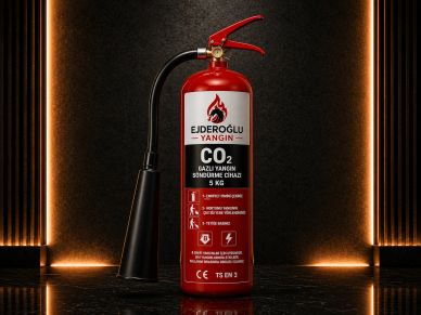 Kırmızı CO2 yangın söndürücü cihazı.