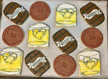 Whiskey-themed sugar cookies with rich flavors—perfect for parties, gifts, and adult celebrations!


