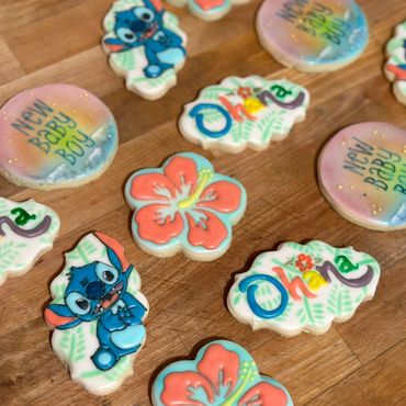 Stitch-themed decorated sugar cookies—perfect for birthdays, parties, and Lilo & Stitch fans!