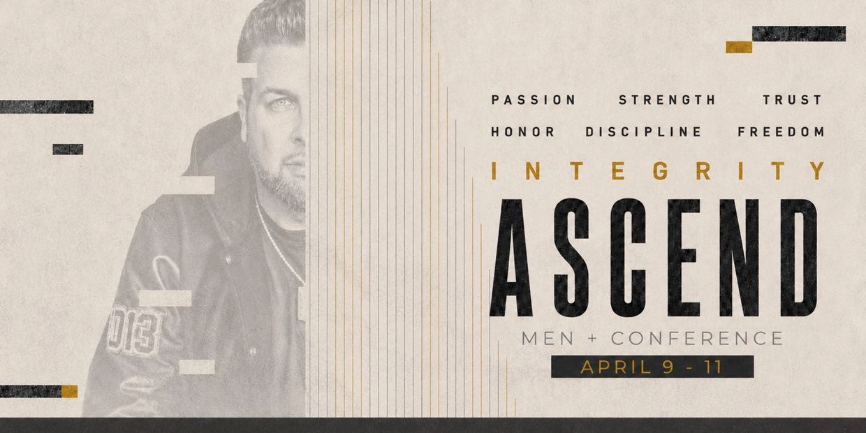 ASCEND Men+Conference poster with key values and dates.