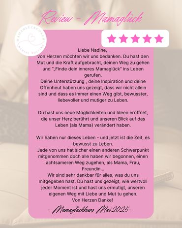 Review expressing heartfelt thanks for support and inspiration on the journey of motherhood and self-discovery.