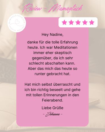 A positive five-star review expressing gratitude for a meditation experience that brought relaxation and joy.
