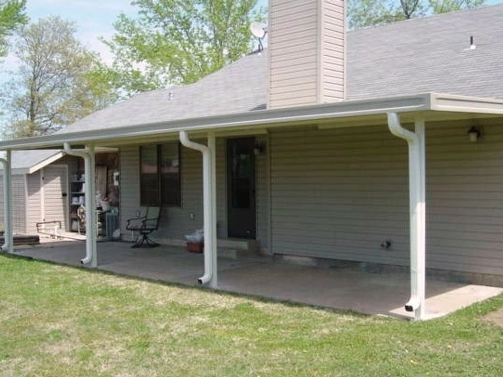 Roll form gutter, flat pan patio cover, porch cover.