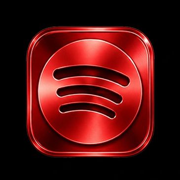 Red metallic Spotify logo on a black background.
