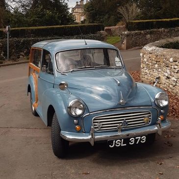Uley Wedding Cars Morris Minor Traveller in blue