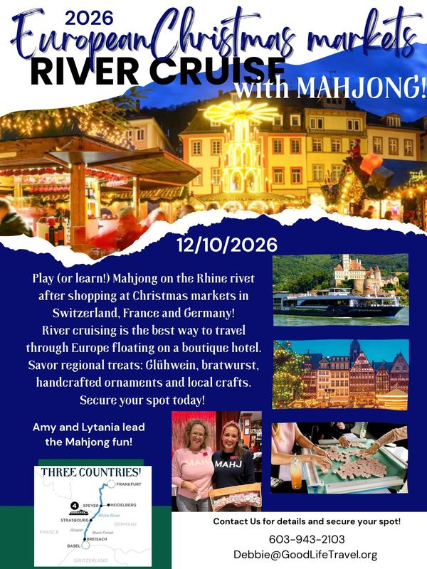 2026 European Christmas markets river cruise with Mahjong on the Rhine river.